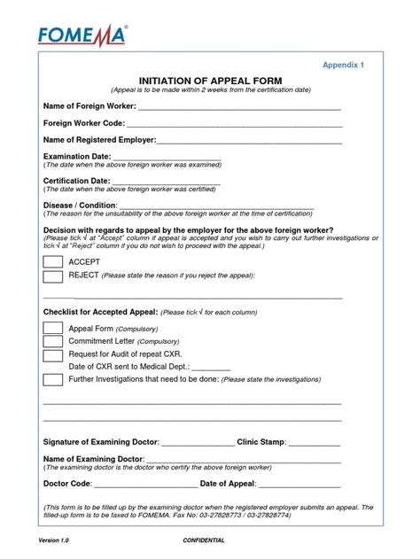 Fomema Appeal Form Appendix 1 Pdf .